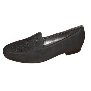 Ara Black Suede Slip-on Loafers with Black Rhinestones Size 7